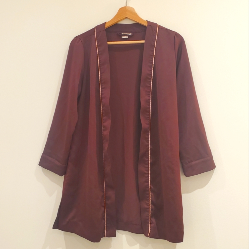 Twik Maroon Silk Cardigan/Robe with Light Pink Detailing (XS)